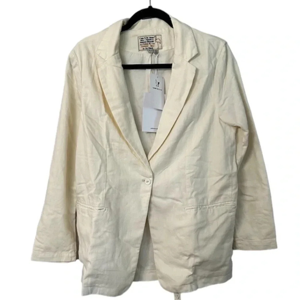 NWT Free People x Sandrine Rose Ivory Linen Blend Single Button Blazer Size Md